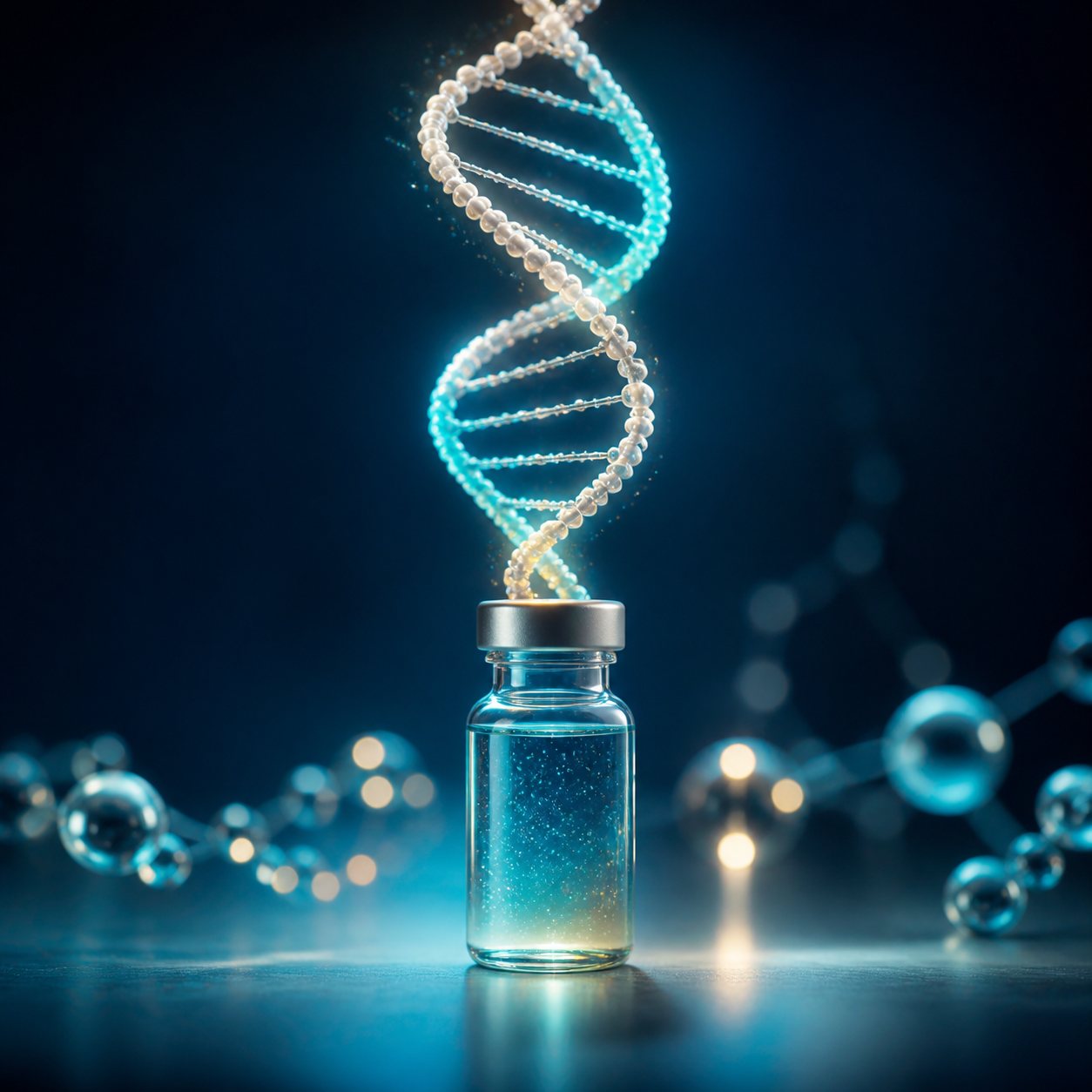 Representação tridimensional de vetor genético e cadeia de DNA em ambiente laboratorial